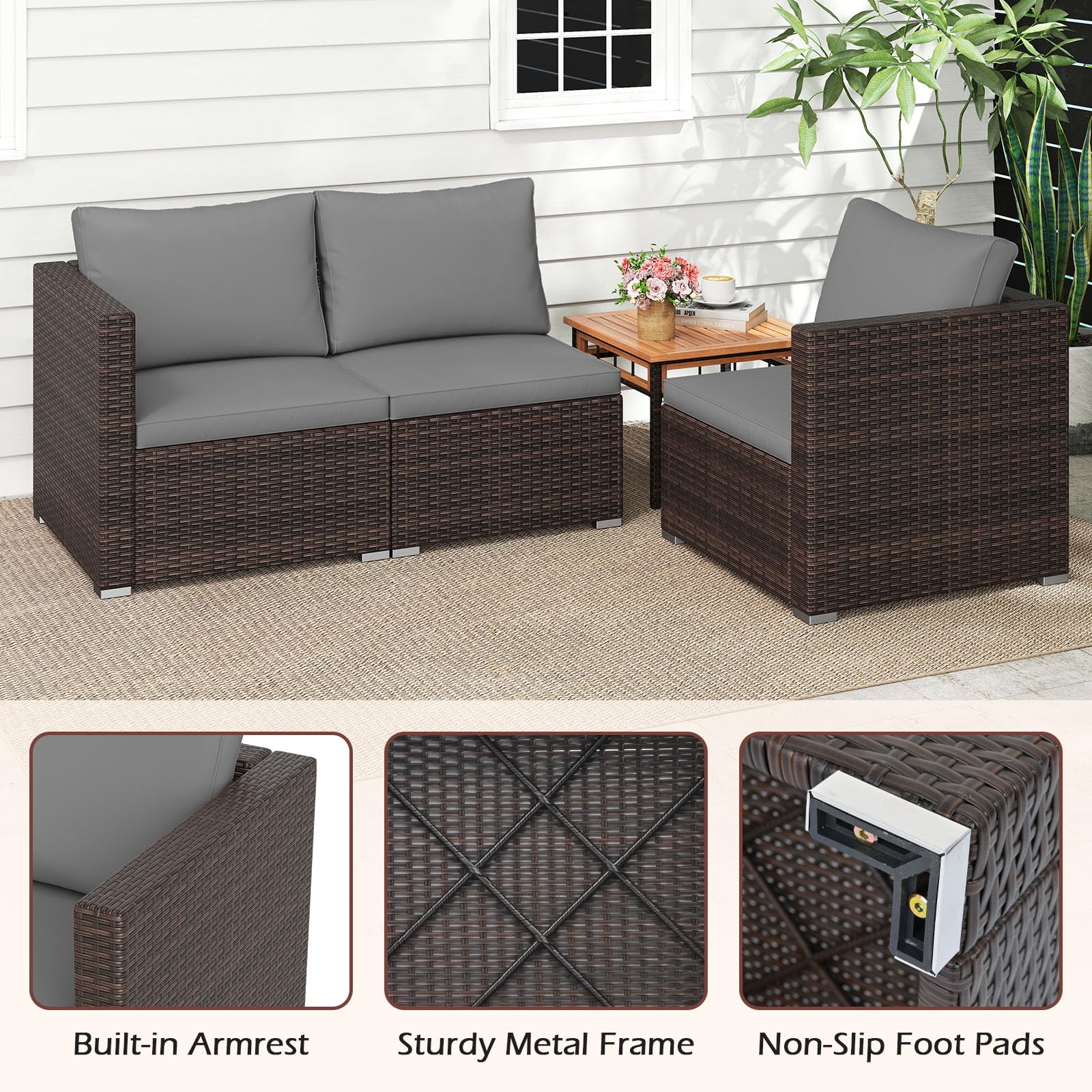 Tangkula 3 Pieces Patio Sectional Sofa Set with Soft Cushions - Product image 7