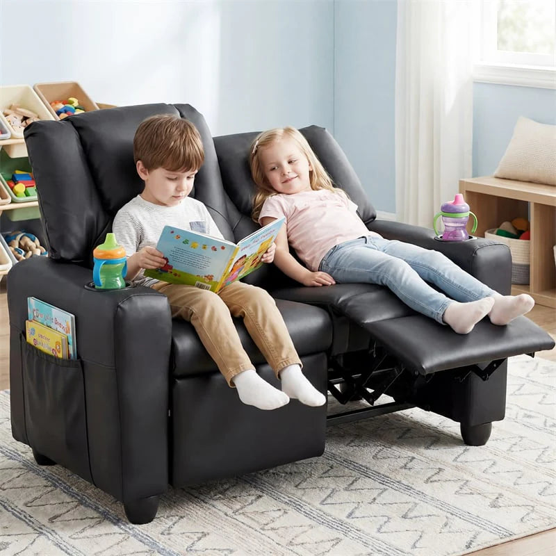 2-Seater Kids Recliner, PU Leather Reclining Loveseat with Cup Holders & 2 Side Storage Pockets - Product image 19