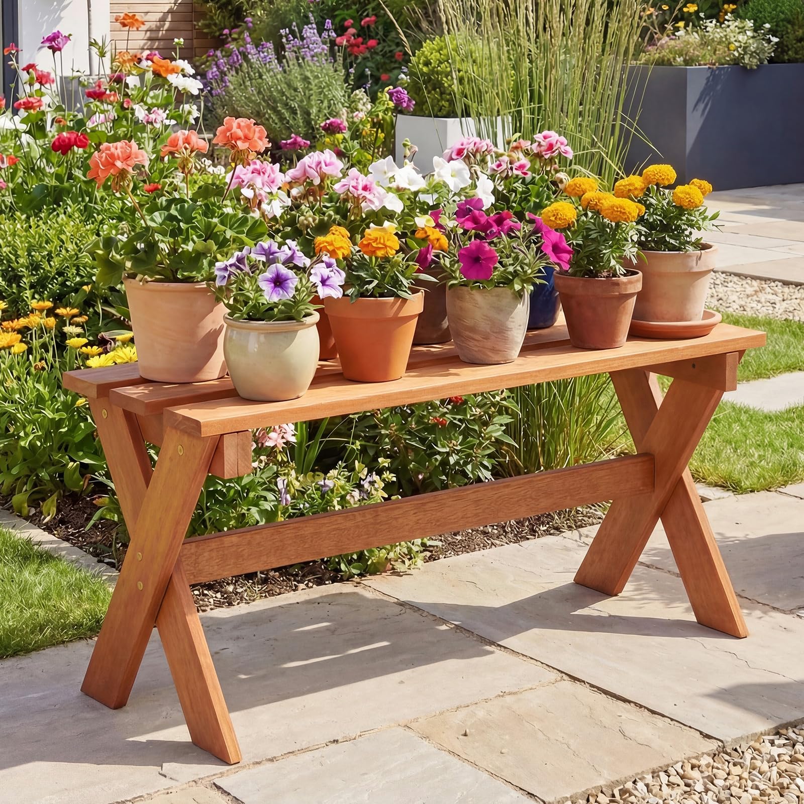 Tangkula Outdoor Wood Bench Backless Patio Dining Bench(1/2) - Product image 6