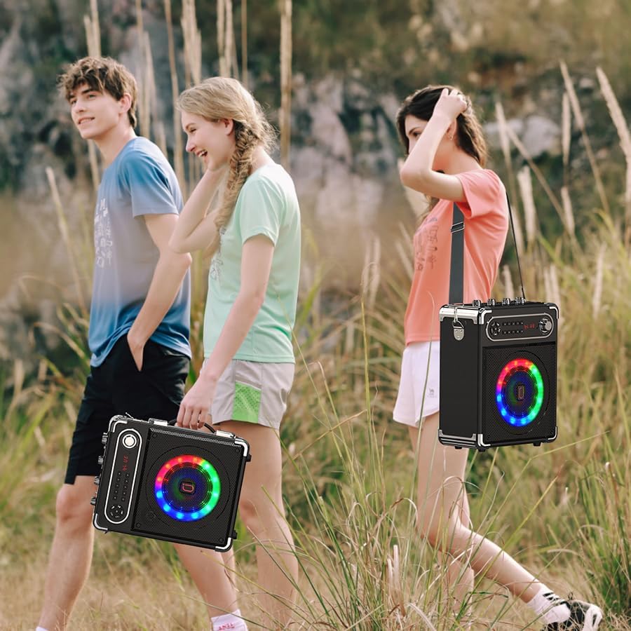 JYX Karaoke Machine, with 3 Wireless Microphones and DJ Lights, Bluetooth Speaker for Family Gatherings/Outdoor Camping/Beach Party