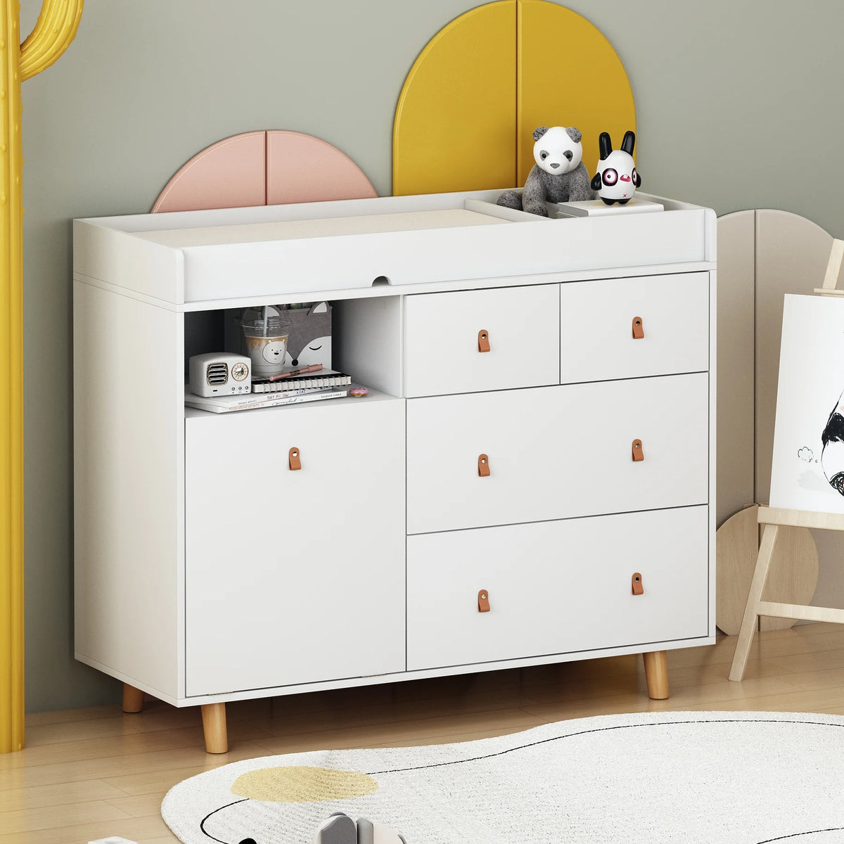 OXYLIFE 45" Baby Nursery Changing Table Dresser with 4 Drawers and Shelf for Nursery Room, White - Product image 4