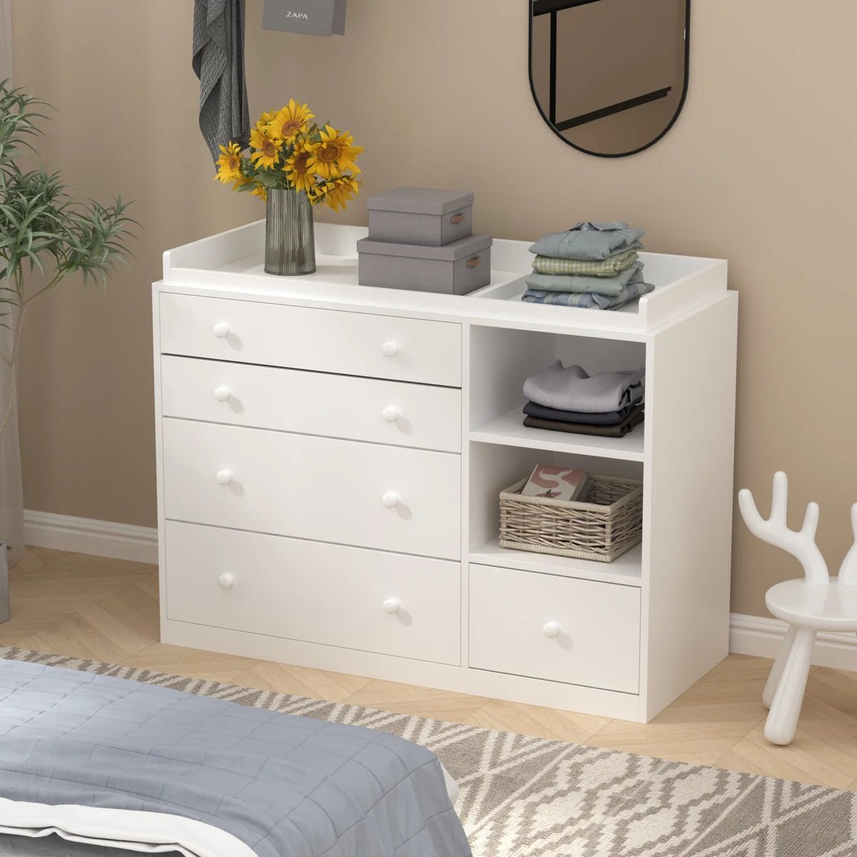 OXYLIFE 45" Baby Nursery Changing Table Dresser with 4 Drawers and Shelf for Nursery Room, White - Product image 93