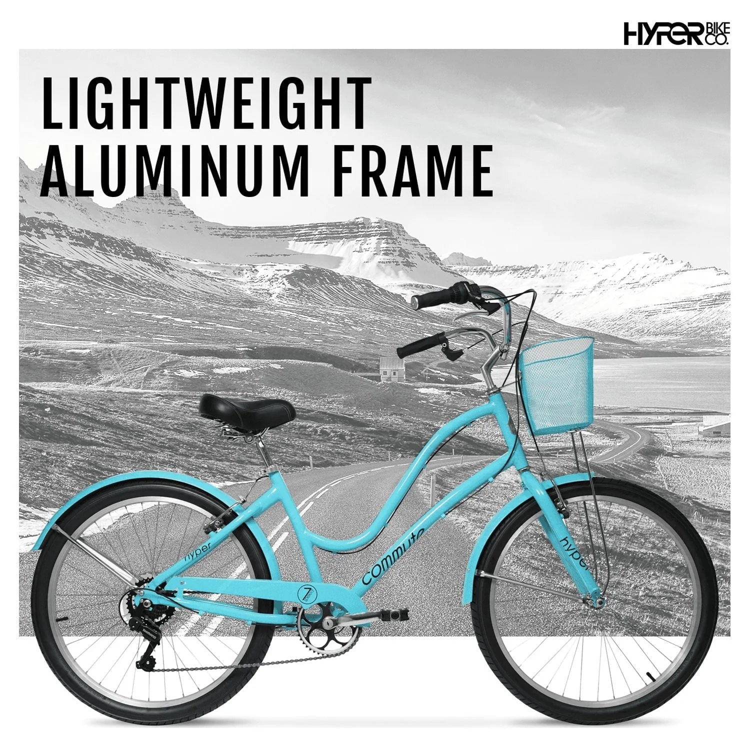 Hyper Bicycle 26" Woman'S Commute Bike with Basket, Neon Teal - Product image 2