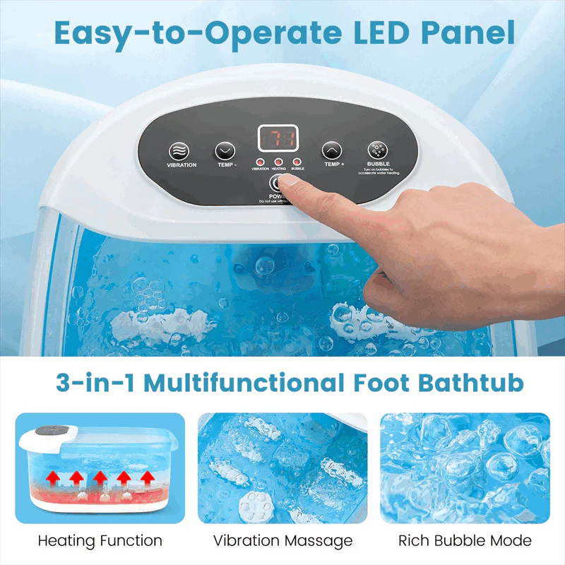 Foot Spa Bath Massager w/ Heat, Bubbles & Vibration Mode, Digital Temp Control, 12 Rollers, Pedicure Stone - Product image 9