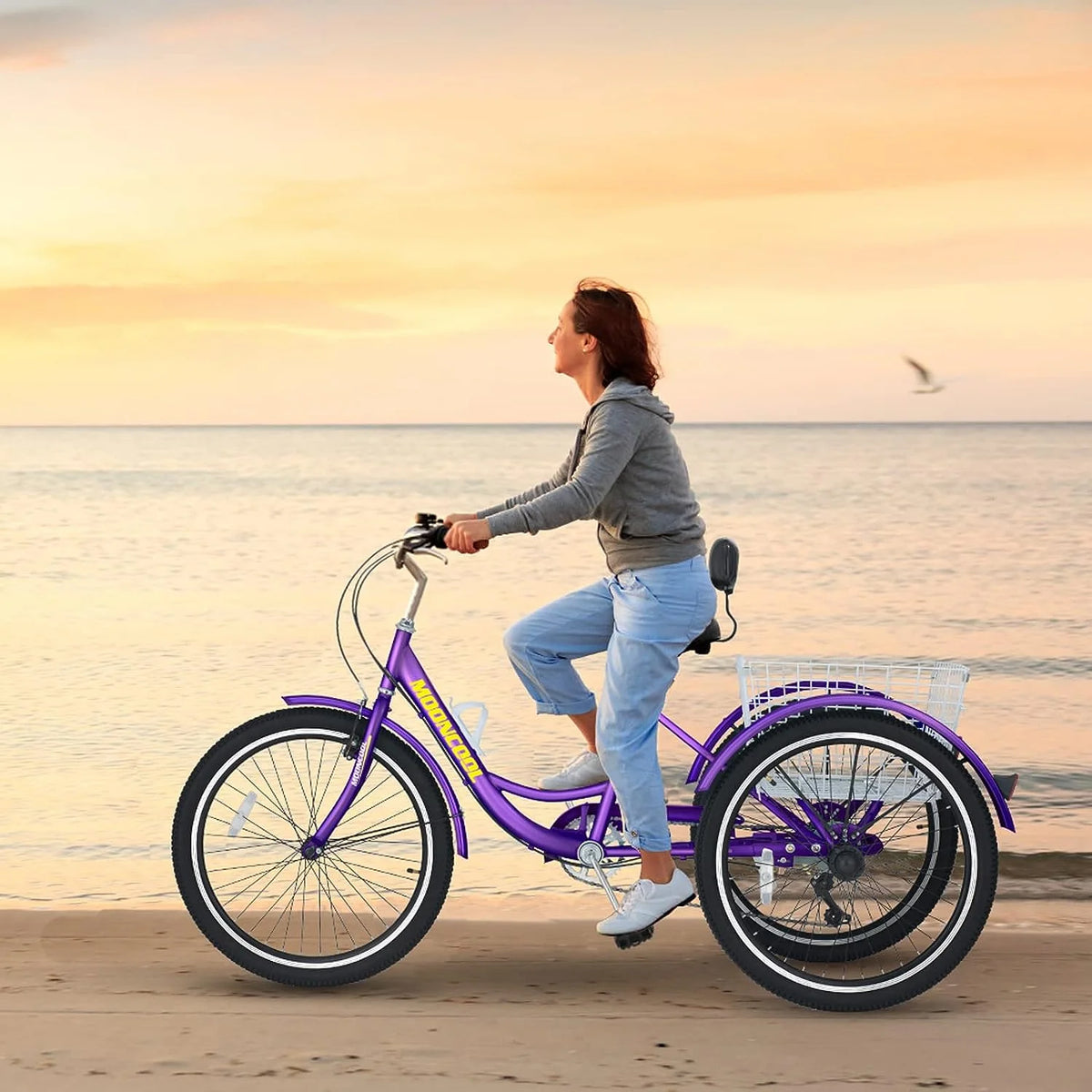 MOONCOOL Adult Tricycles with Rear Basket & Inflator, 24 26 in 7 Speed 3 Wheel Bikes, Three - Product image 159