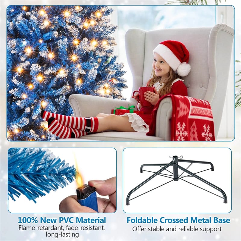 6/7/8/9 FT Pre-Lit Christmas Tree, Blue Hinged Xmas Tree with Frosted PVC Tips, Warm White LED Lights - Product image 42