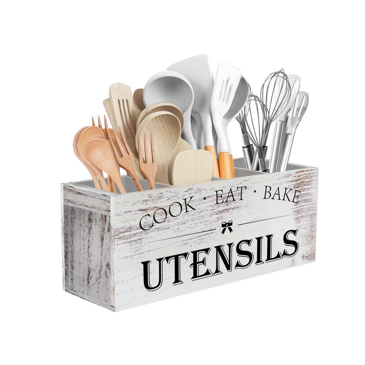 Suli Extra Large Kitchen Utensils Holder with 4 Compartments, Wooden Utensil Organizer for Kitchen - Product image 1