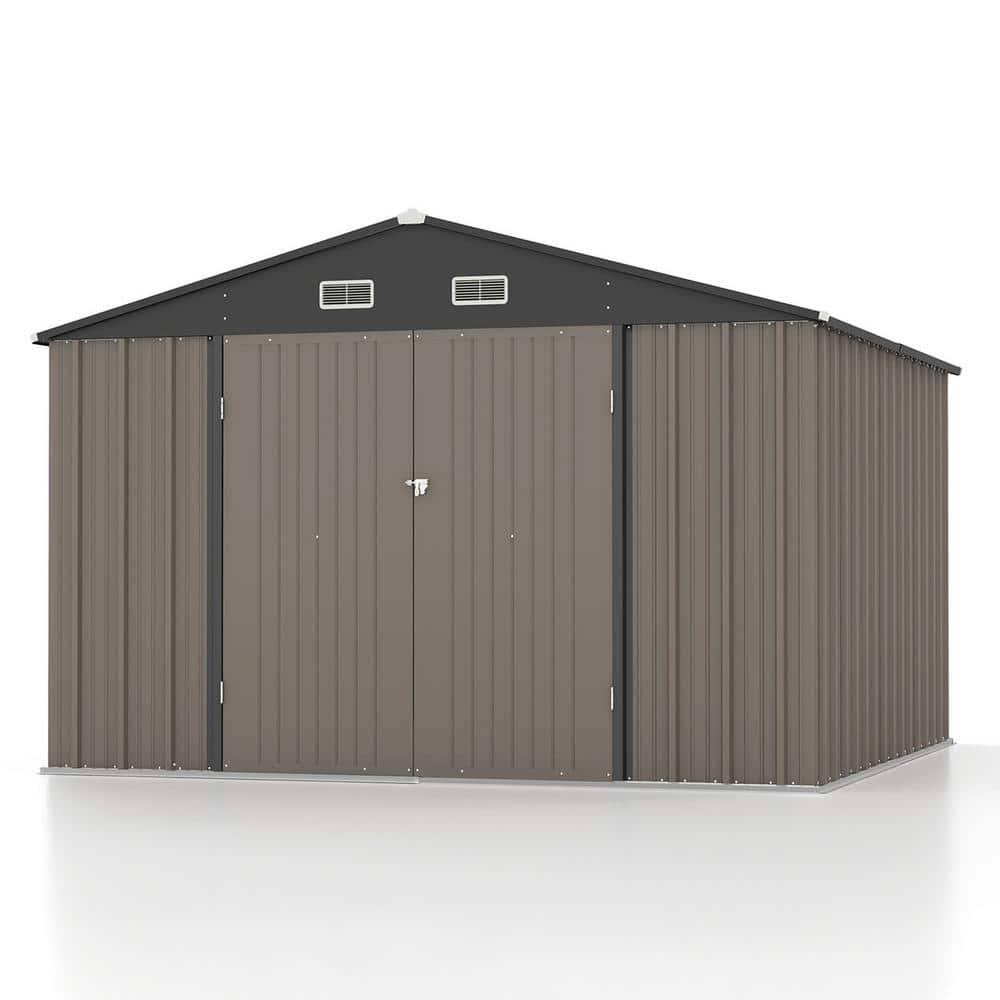 Patiowell 10 ft. W x 10 ft. D Size Upgrade Metal Storage Shed for Outdoor, Lockable Door in Brown (100 Sq - Product image 1