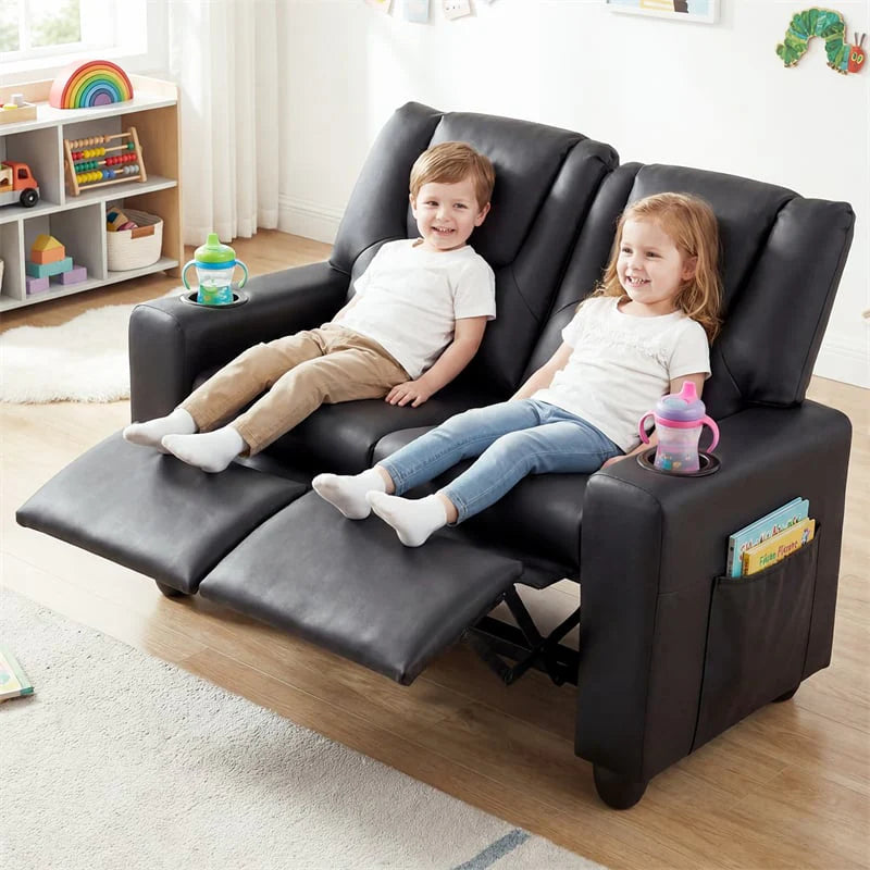 2-Seater Kids Recliner, PU Leather Reclining Loveseat with Cup Holders & 2 Side Storage Pockets - Product image 12