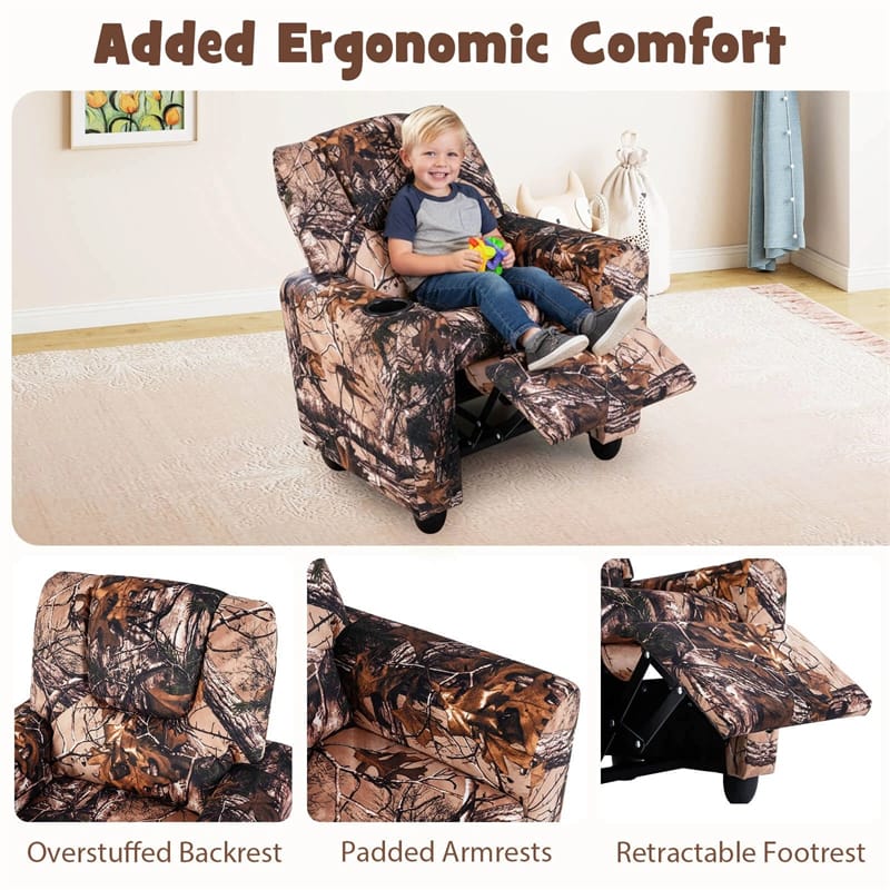 Kids Recliner Chair with Cup Holder & Side Pocket, Adjustable Toddler Lounge Sofa, Ergonomic Children Armchairs for Boys Girls Age 3+, 150lbs
