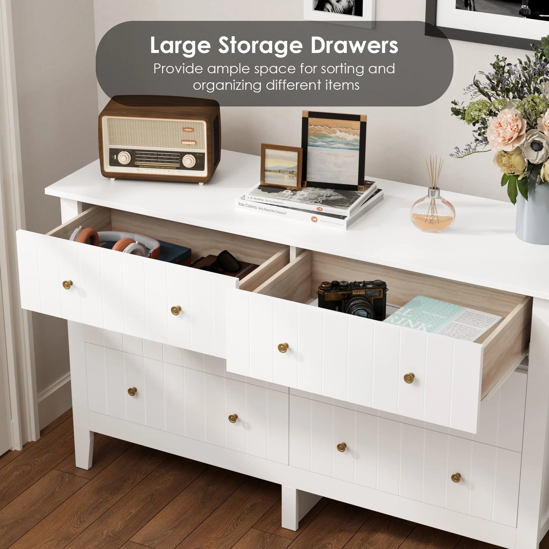 Homfa 6 Drawer Double White Dresser for Bedroom, Modern Wood Dresser Storage Cabinet for Living Room - Product image 4