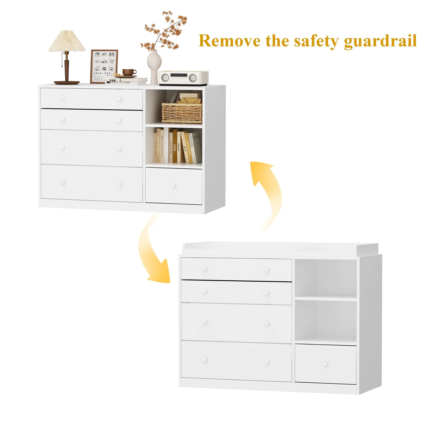 OXYLIFE 45" Baby Nursery Changing Table Dresser with 4 Drawers and Shelf for Nursery Room, White - Product image 97
