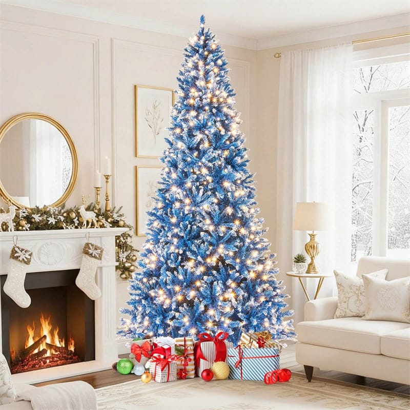 6/7/8/9 FT Pre-Lit Christmas Tree, Blue Hinged Xmas Tree with Frosted PVC Tips, Warm White LED Lights - Product image 39