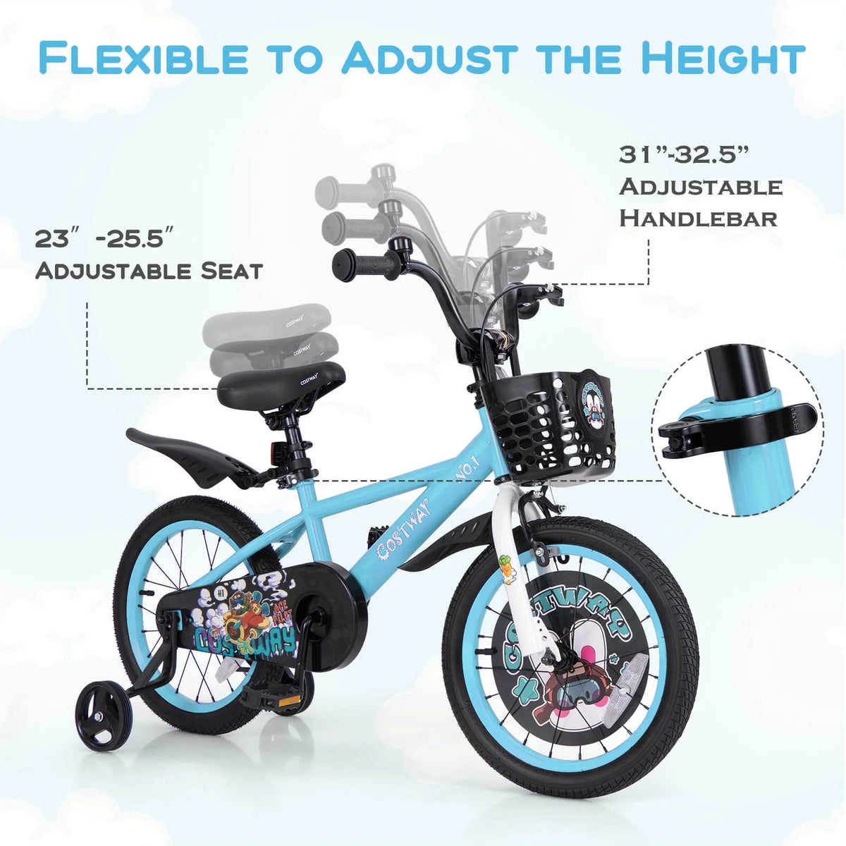 Costway 16" Kid'S Bike for 4 - 7 with Height - Adjustable Handlebar & Saddle Handbrake Blue - Product image 9