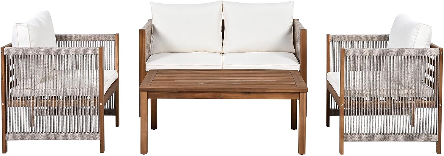 Garden furniture, garden furniture for 4 people, with sofa, coffee table and cushions, removable and washable fabric cover, black (seat cushions included)