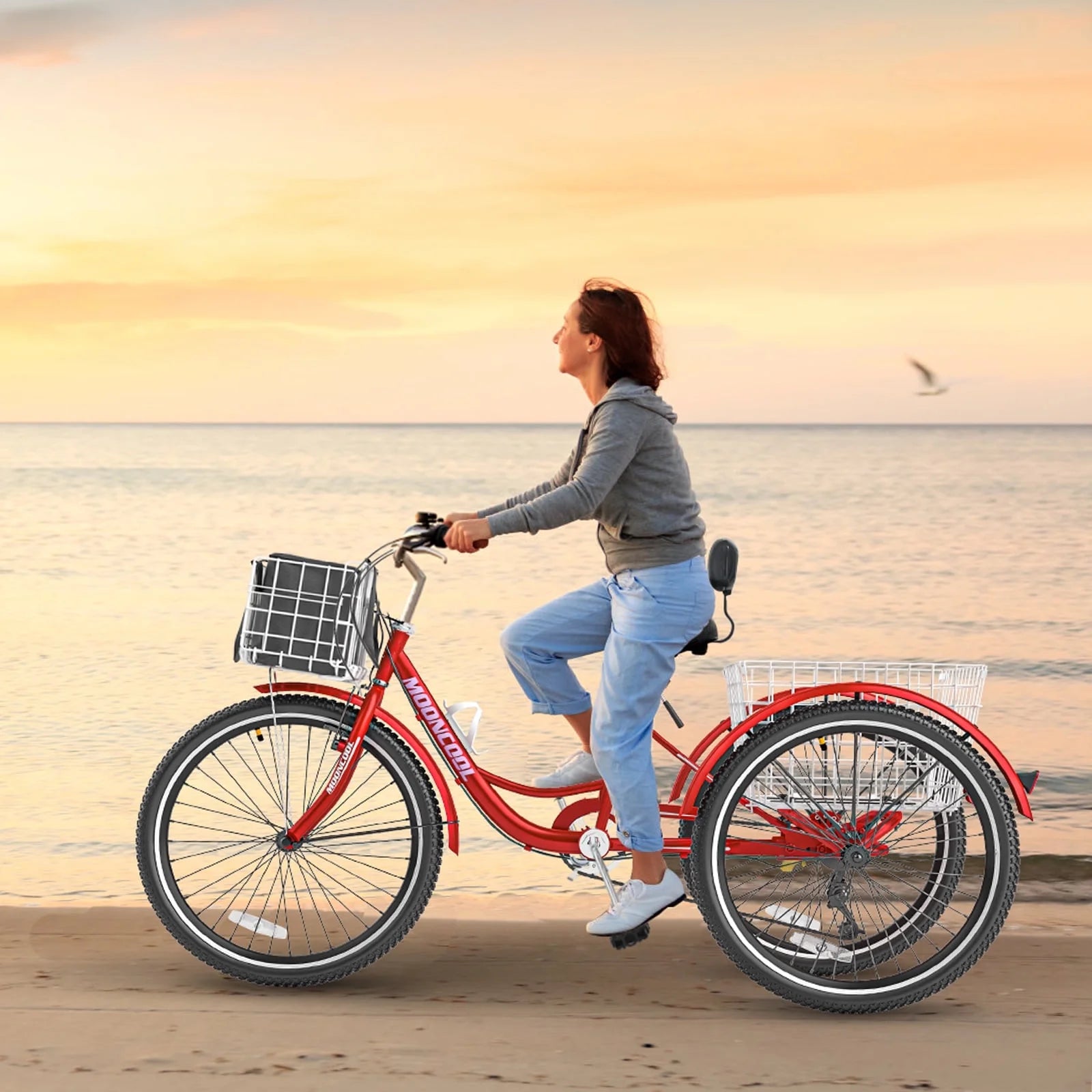 MOONCOOL Adult Tricycles with Rear Basket & Inflator, 24 26 in 7 Speed 3 Wheel Bikes, Three - Product image 166