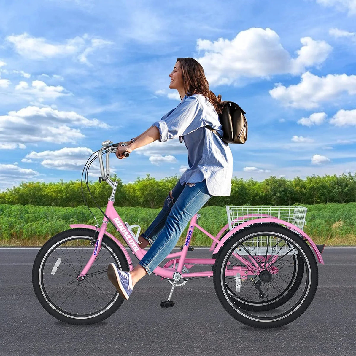 MOONCOOL Adult Tricycles with Rear Basket & Inflator, 24 26 in 7 Speed 3 Wheel Bikes, Three - Product image 140
