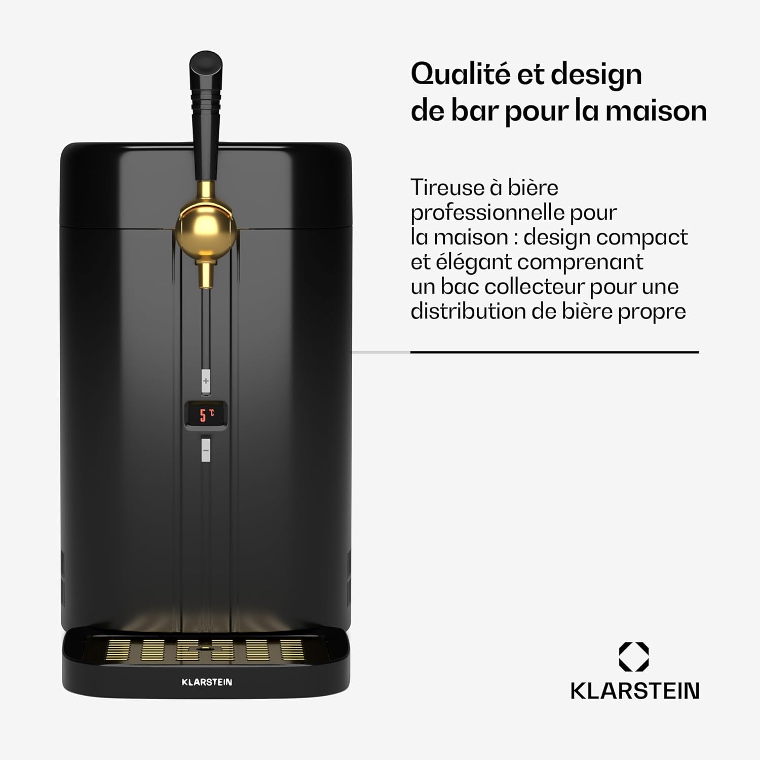 Klarstein FrostBrew Beer Tap - CO₂ Pressure System 5L Kegs Thermoelectric Cooling 3-12°C Pull Lever Black/Gold