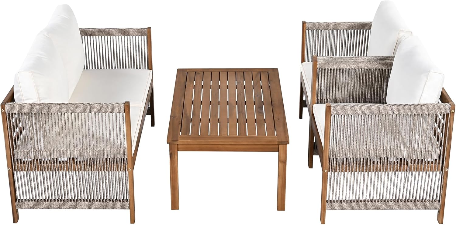 Garden furniture, garden furniture for 4 people, with sofa, coffee table and cushions, removable and washable fabric cover, black (seat cushions included)
