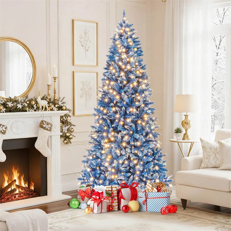 6/7/8/9 FT Pre-Lit Christmas Tree, Blue Hinged Xmas Tree with Frosted PVC Tips, Warm White LED Lights - Product image 19