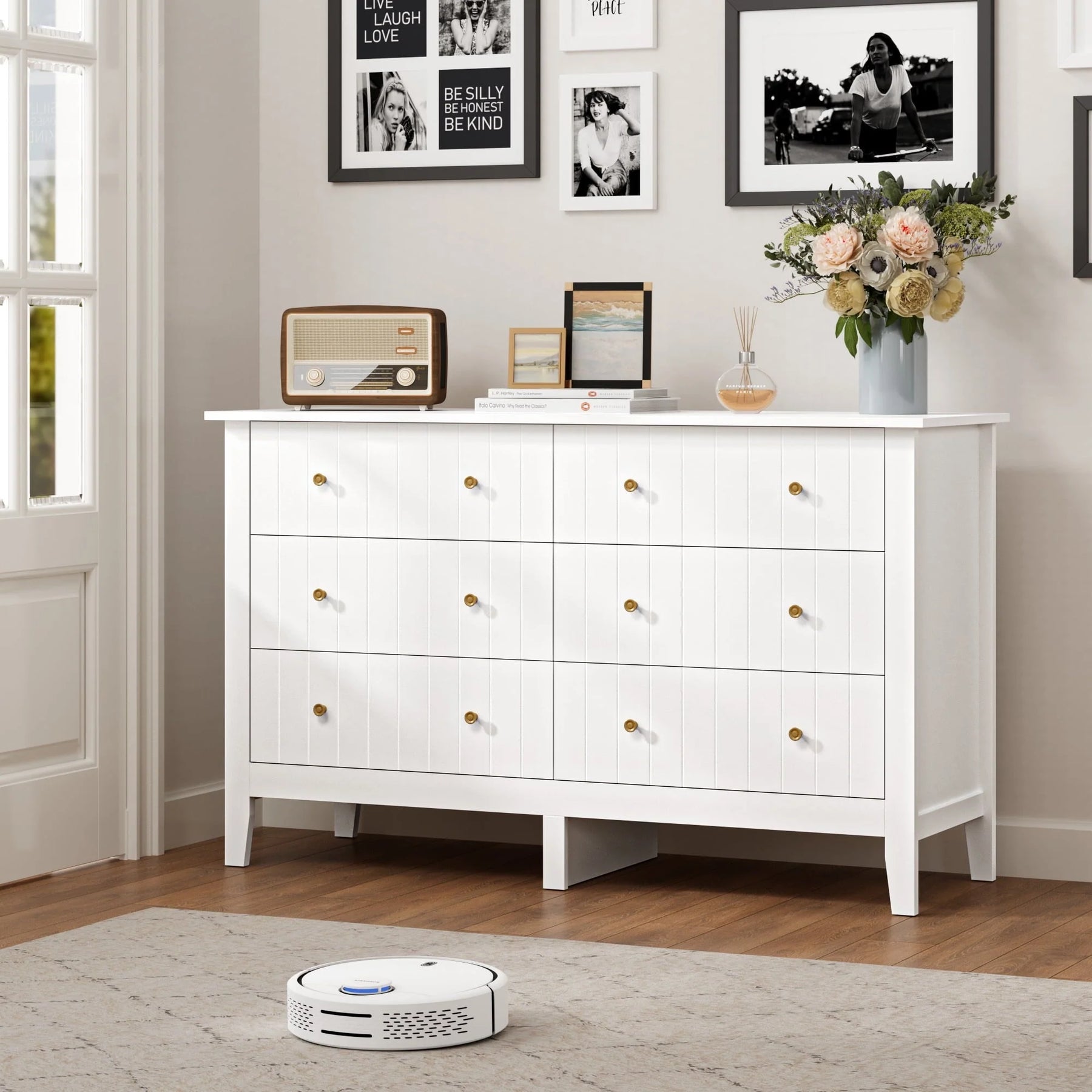 Homfa 6 Drawer Double White Dresser for Bedroom, Modern Wood Dresser Storage Cabinet for Living Room - Product image 6