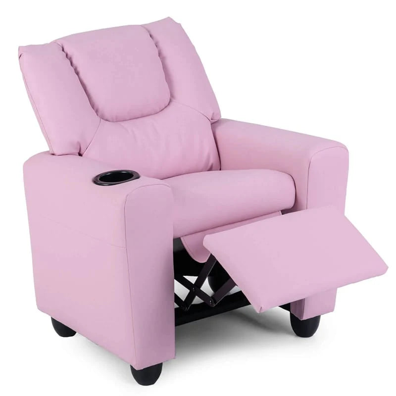 Kids Recliner Chair with Cup Holder & Side Pocket, Adjustable Toddler Lounge Sofa, Ergonomic Children Armchairs for Boys Girls Age 3+, 150lbs