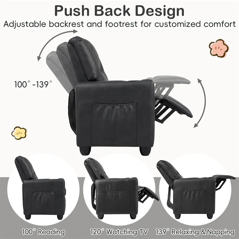 2-Seater Kids Recliner, PU Leather Reclining Loveseat with Cup Holders & 2 Side Storage Pockets - Product image 15