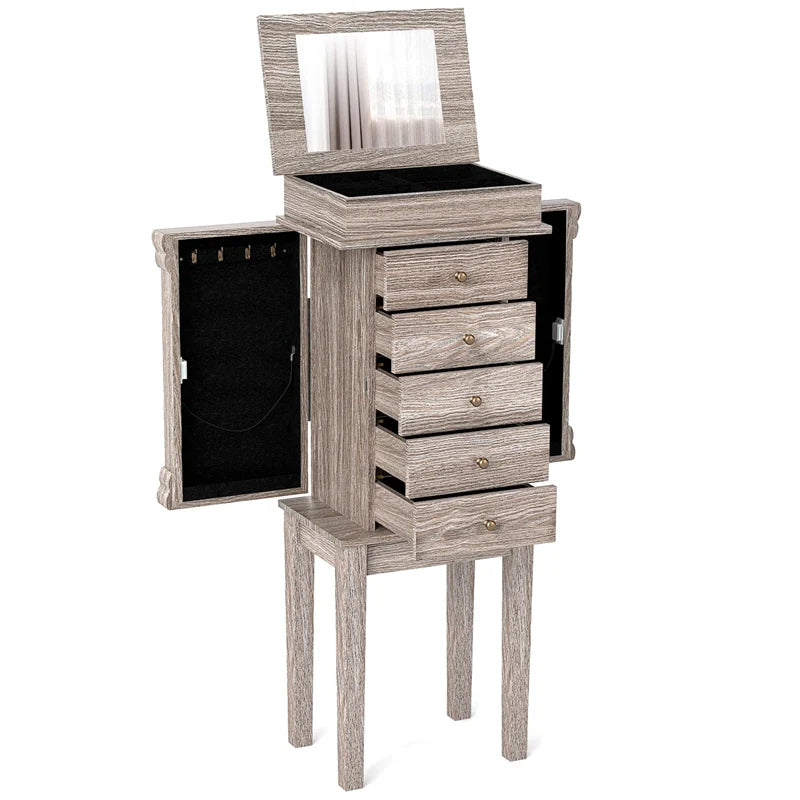 Standing Jewelry Armoire Cabinet with Flip Top Mirror, 5 Drawers & 2 Swing Doors - Product image 3