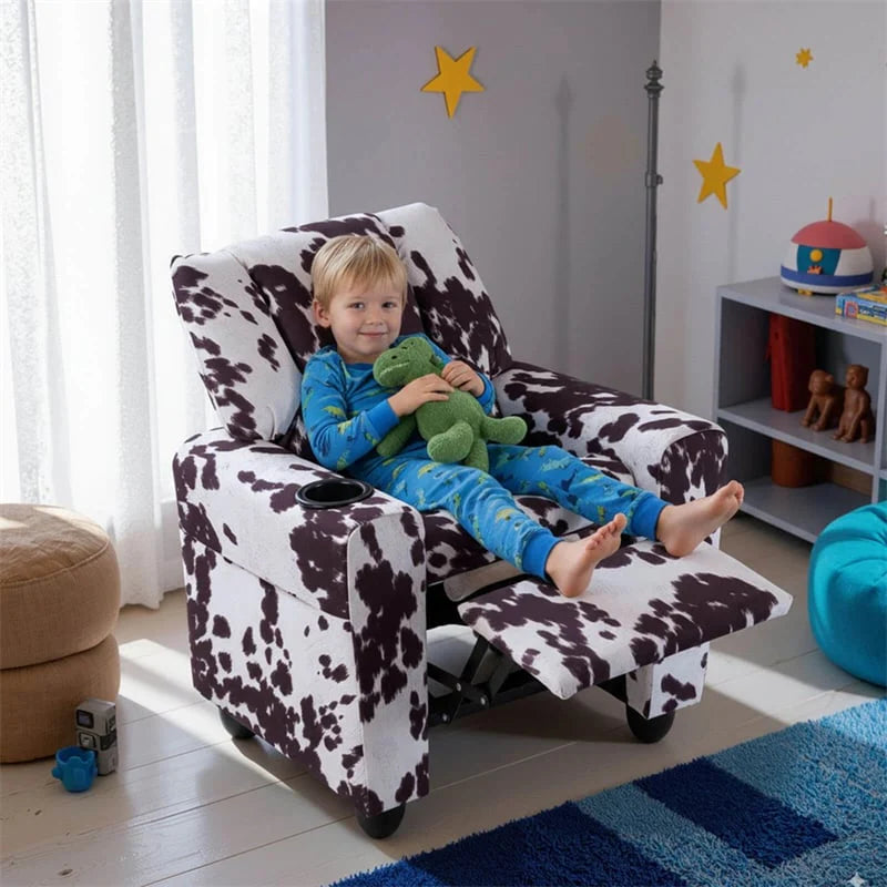 Kids Recliner Chair with Cup Holder & Side Pocket, Adjustable Toddler Lounge Sofa, Ergonomic Children Armchairs for Boys Girls Age 3+, 150lbs