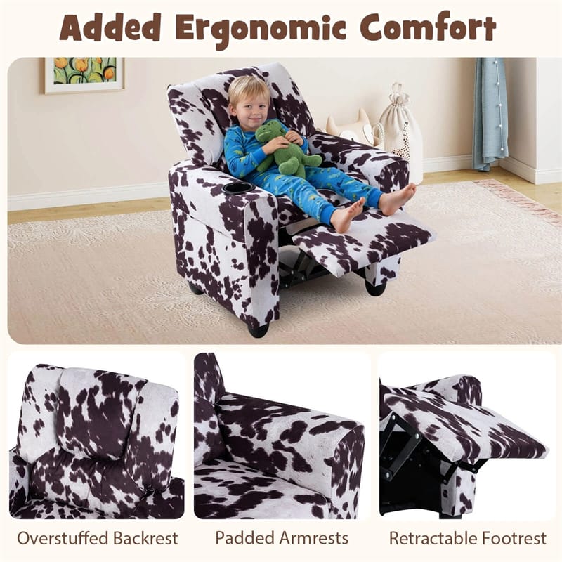 Kids Recliner Chair with Cup Holder & Side Pocket, Adjustable Toddler Lounge Sofa, Ergonomic Children Armchairs for Boys Girls Age 3+, 150lbs