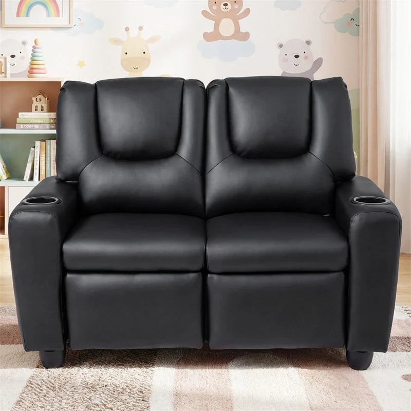 2-Seater Kids Recliner, PU Leather Reclining Loveseat with Cup Holders & 2 Side Storage Pockets - Product image 13