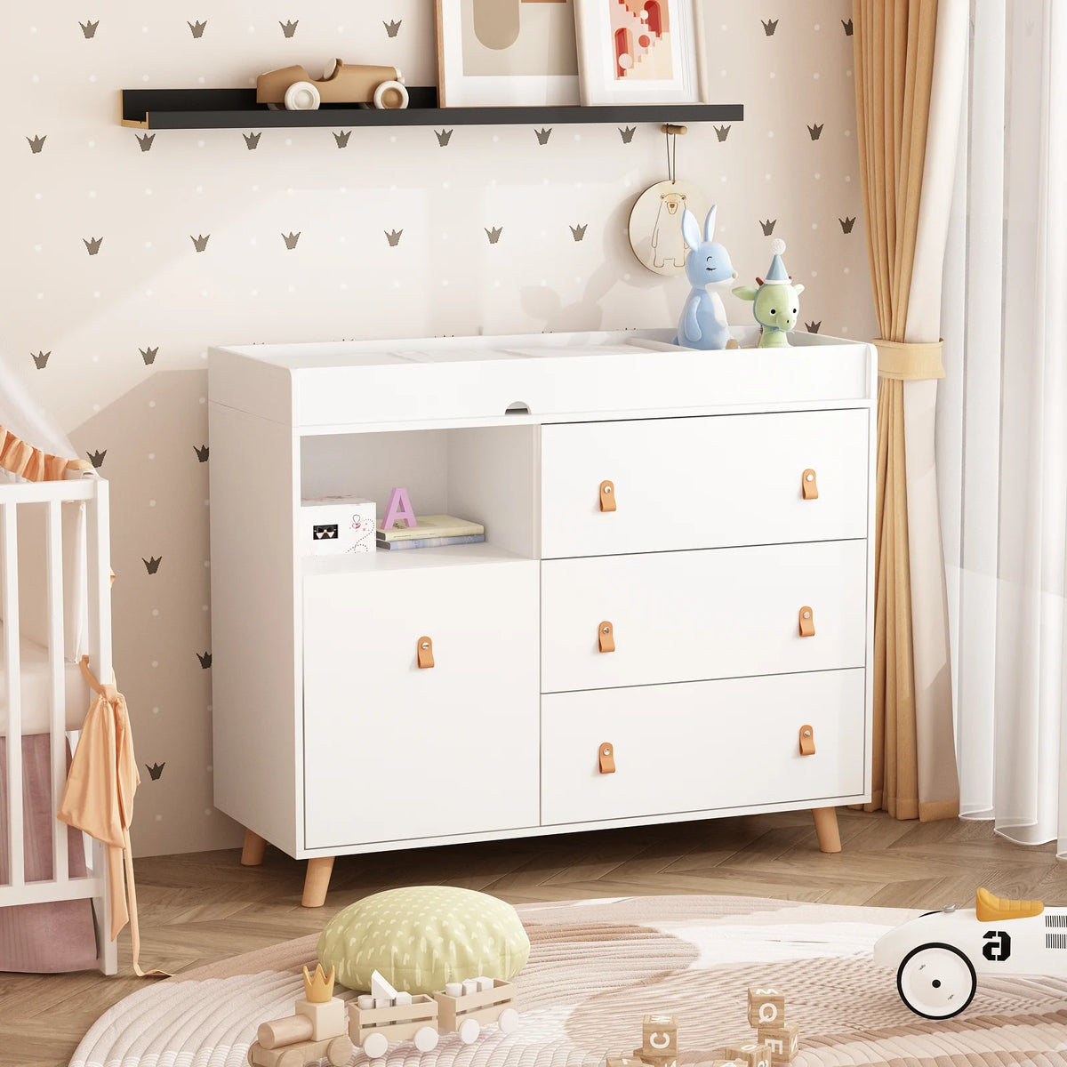 OXYLIFE 45" Baby Nursery Changing Table Dresser with 4 Drawers and Shelf for Nursery Room, White - Product image 44