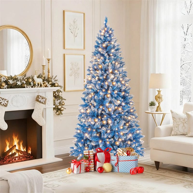 6/7/8/9 FT Pre-Lit Christmas Tree, Blue Hinged Xmas Tree with Frosted PVC Tips, Warm White LED Lights - Product image 8