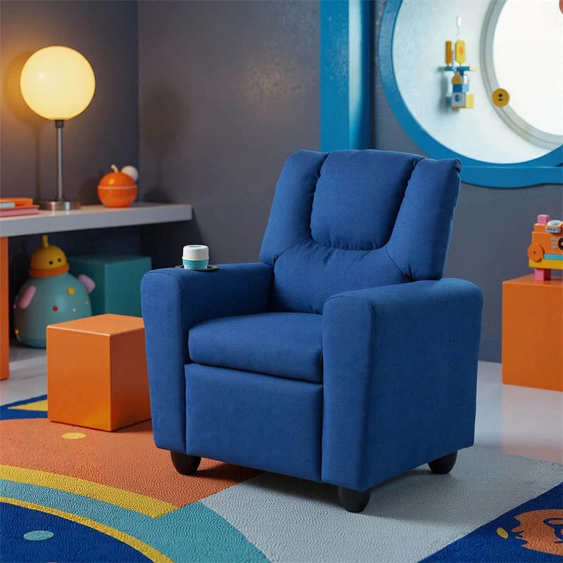 Kids Recliner Chair with Cup Holder & Side Pocket, Adjustable Toddler Lounge Sofa, Ergonomic Children Armchairs for Boys Girls Age 3+, 150lbs