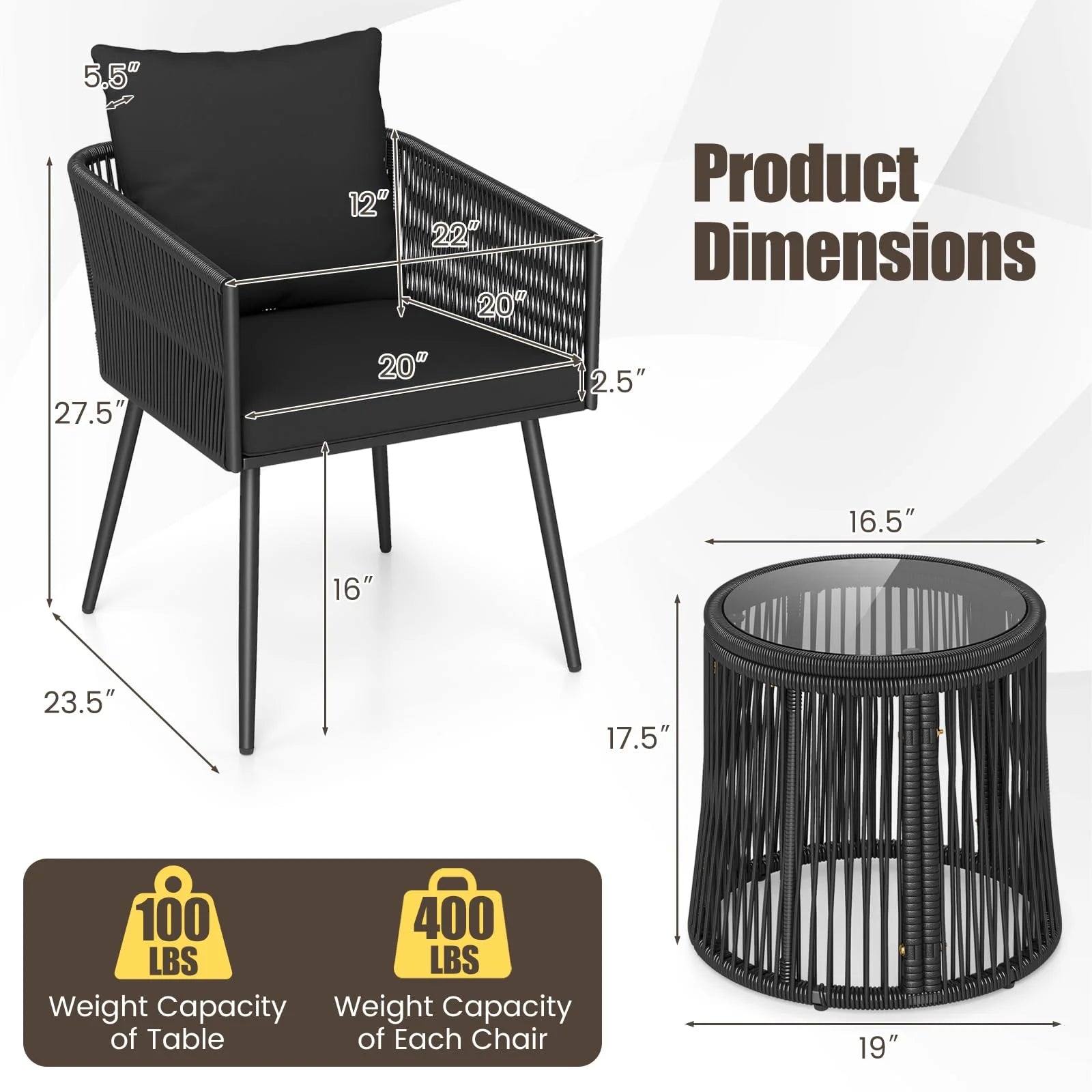 Tangkula 3 Pieces Patio Rattan Bistro Conversation Set - Product image 5