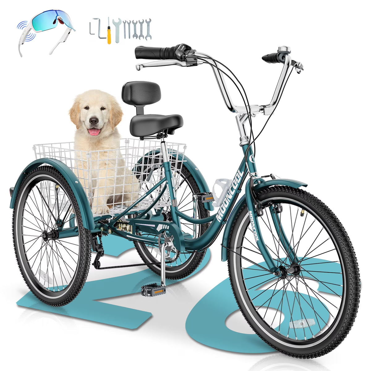 MOONCOOL Adult Tricycles with Rear Basket & Inflator, 24 26 in 7 Speed 3 Wheel Bikes, Three - Product image 39