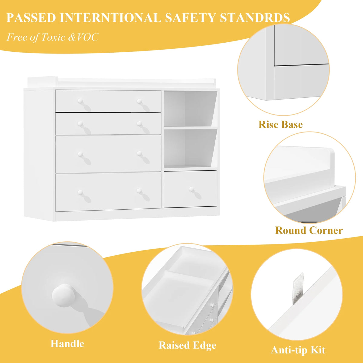 OXYLIFE 45" Baby Nursery Changing Table Dresser with 4 Drawers and Shelf for Nursery Room, White - Product image 94