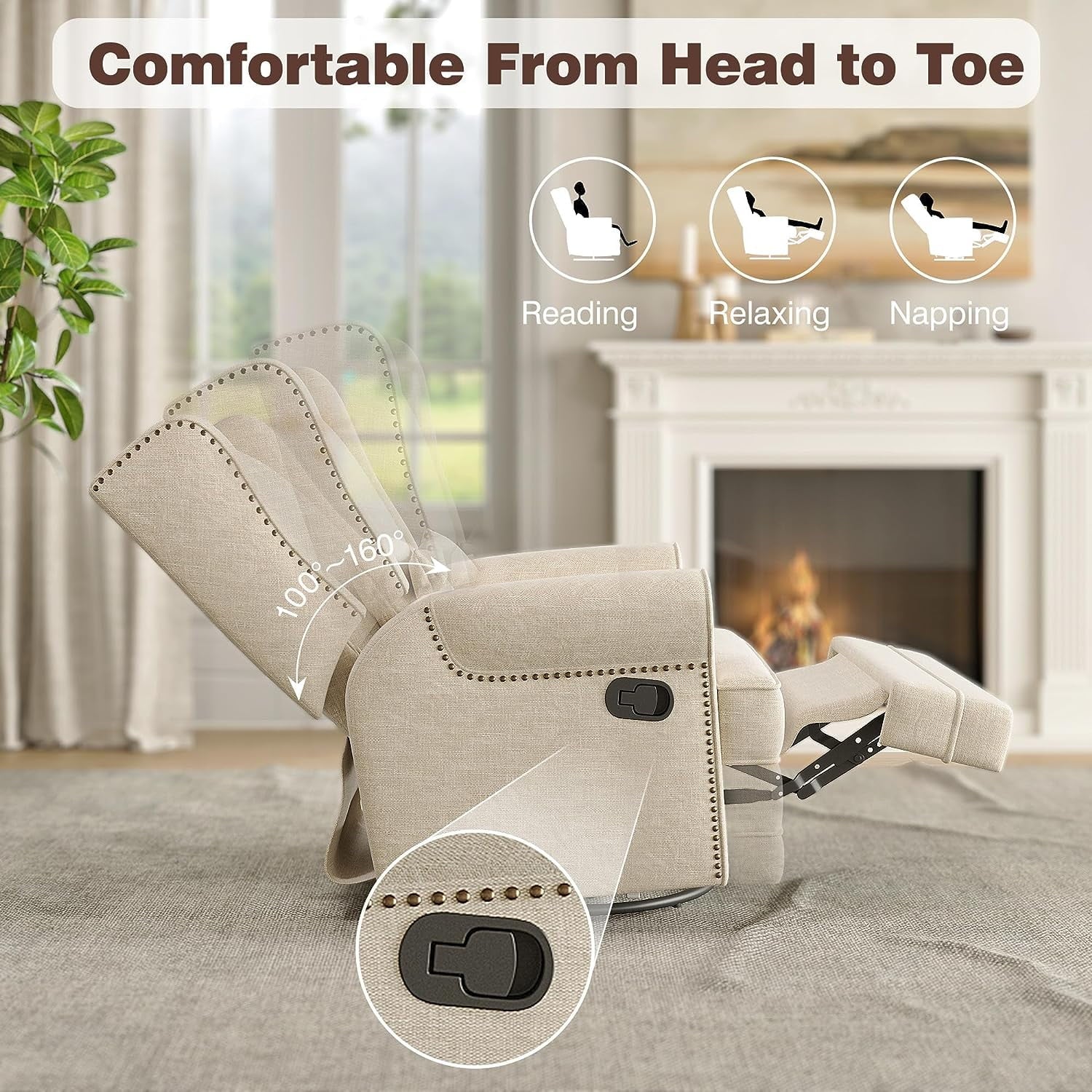 Royalcraft Swivel Nursery Glider Recliner, Comfy Upholstered Glider Chair with Lumbar Pillow and Footrest - Product image 8