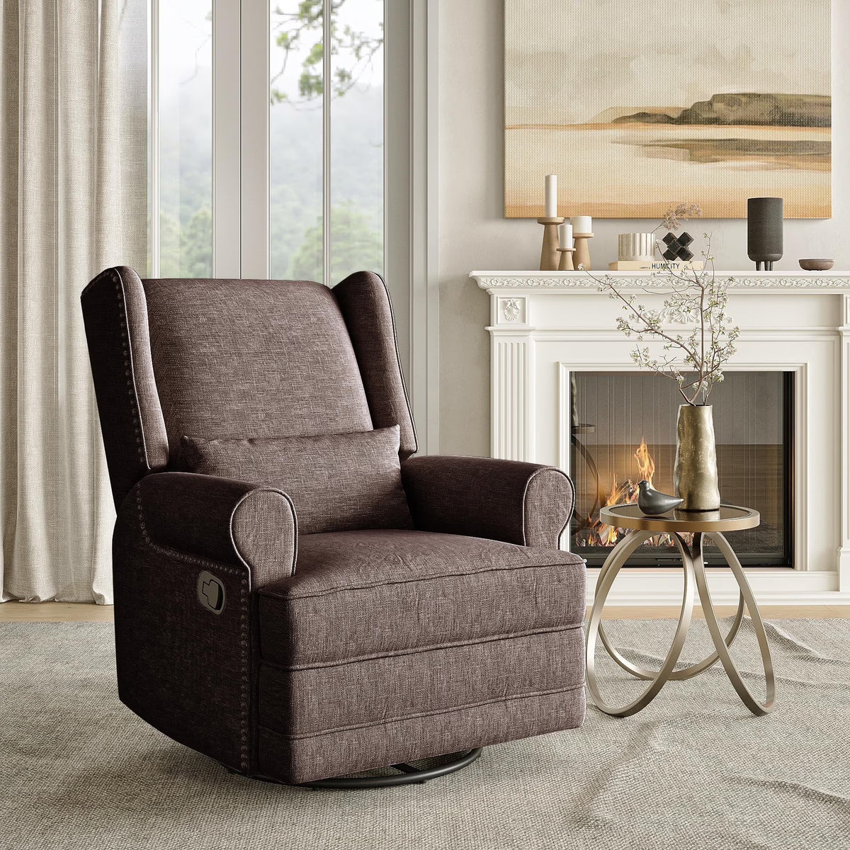 Royalcraft Swivel Nursery Glider Recliner, Comfy Upholstered Glider Chair with Lumbar Pillow and Footrest - Product image 7