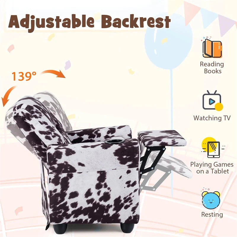 Kids Recliner Chair with Cup Holder & Side Pocket, Adjustable Toddler Lounge Sofa, Ergonomic Children Armchairs for Boys Girls Age 3+, 150lbs