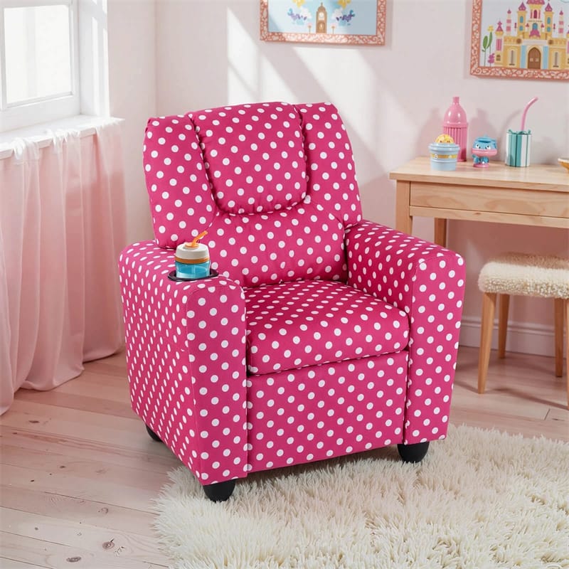 Kids Recliner Chair with Cup Holder & Side Pocket, Adjustable Toddler Lounge Sofa, Ergonomic Children Armchairs for Boys Girls Age 3+, 150lbs