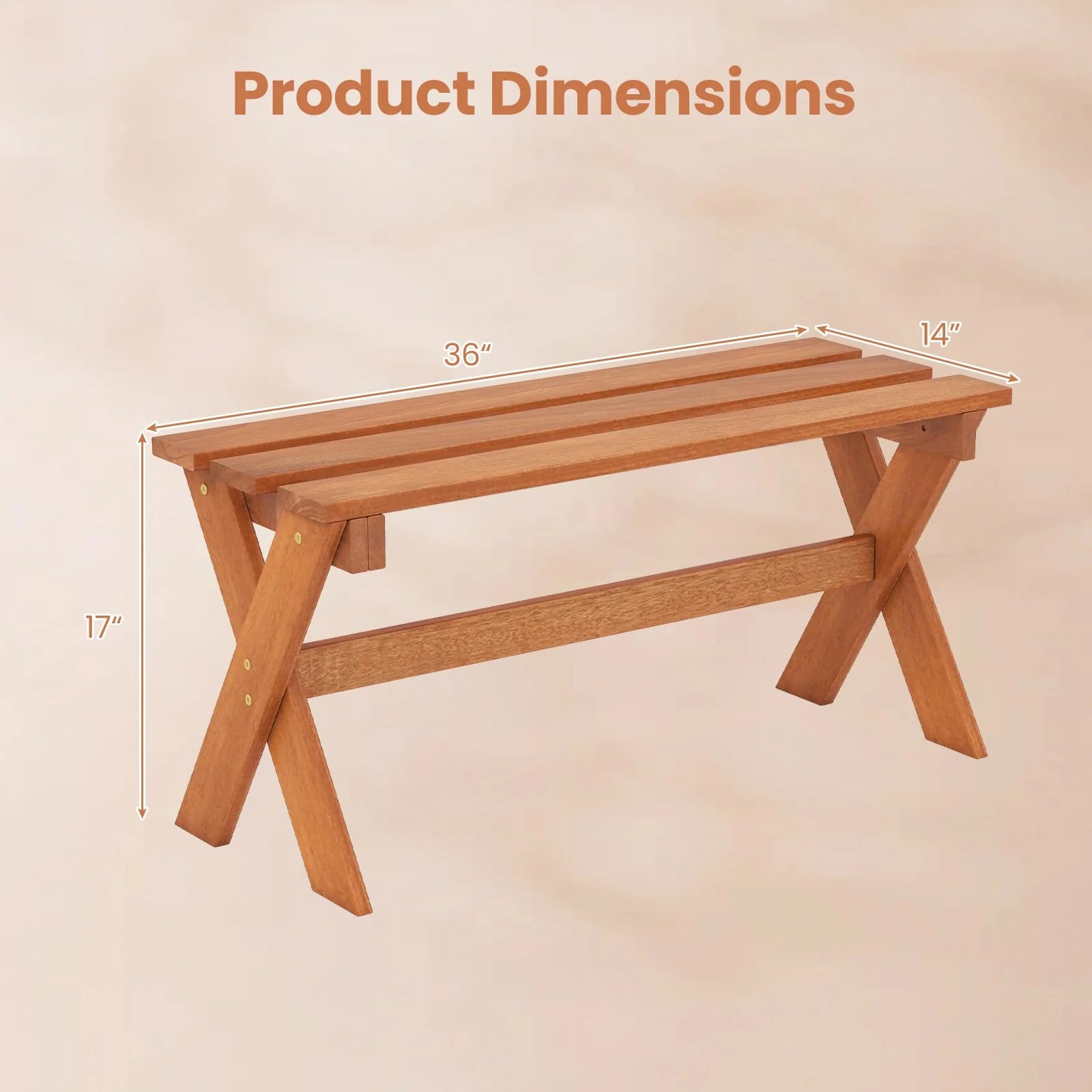 Tangkula Outdoor Wood Bench Backless Patio Dining Bench(1/2) - Product image 4