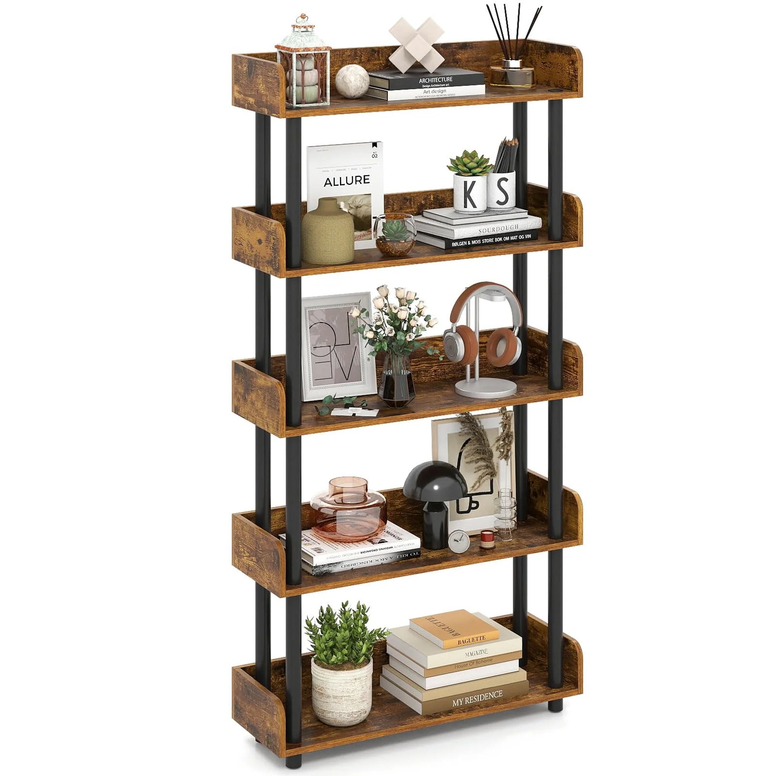 Tangkula 5-Tier Open Bookcase with Industrial Storage Unit - Product image 1