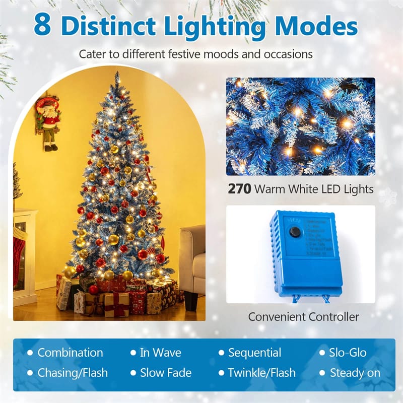 6/7/8/9 FT Pre-Lit Christmas Tree, Blue Hinged Xmas Tree with Frosted PVC Tips, Warm White LED Lights - Product image 10