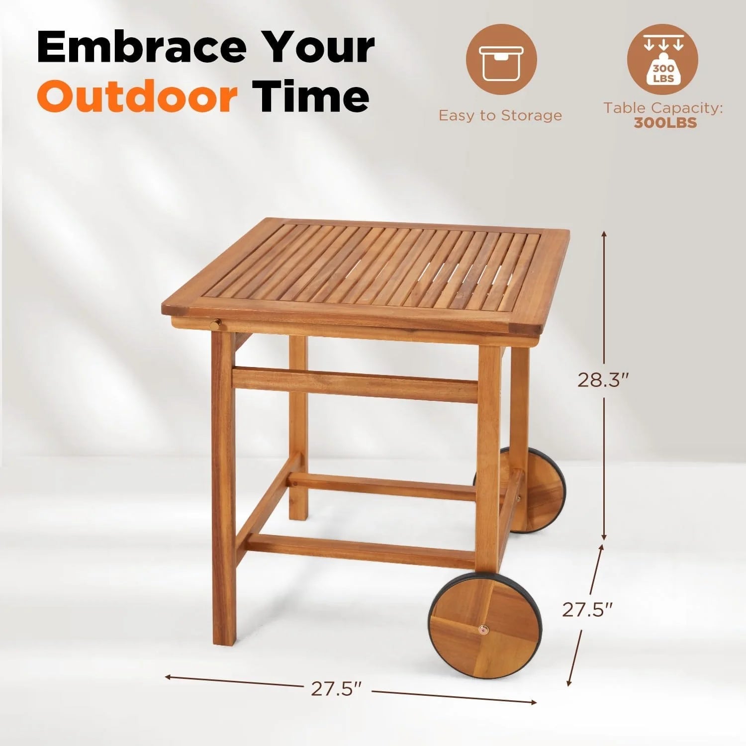 AECOJOY Acacia Wood Outdoor Dining Table for 4, Foldable Top Patio Table with Wheels - Product image 3