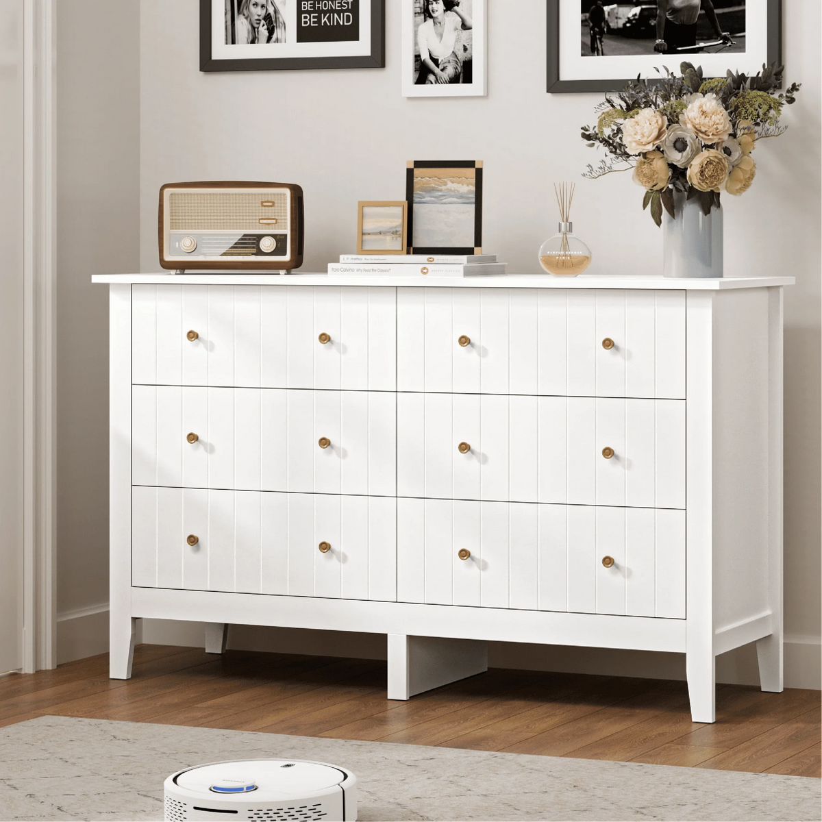 Homfa 6 Drawer Double White Dresser for Bedroom, Modern Wood Dresser Storage Cabinet for Living Room - Product image 1