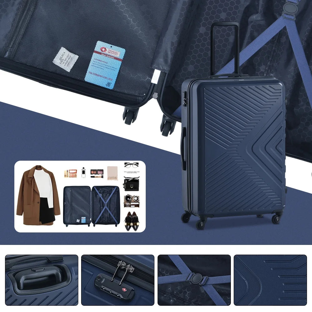 3 Piece Blue Luggage Travel Set, 20" 24" 28" Carry on Luggage with Spinner Wheels - Product image 26
