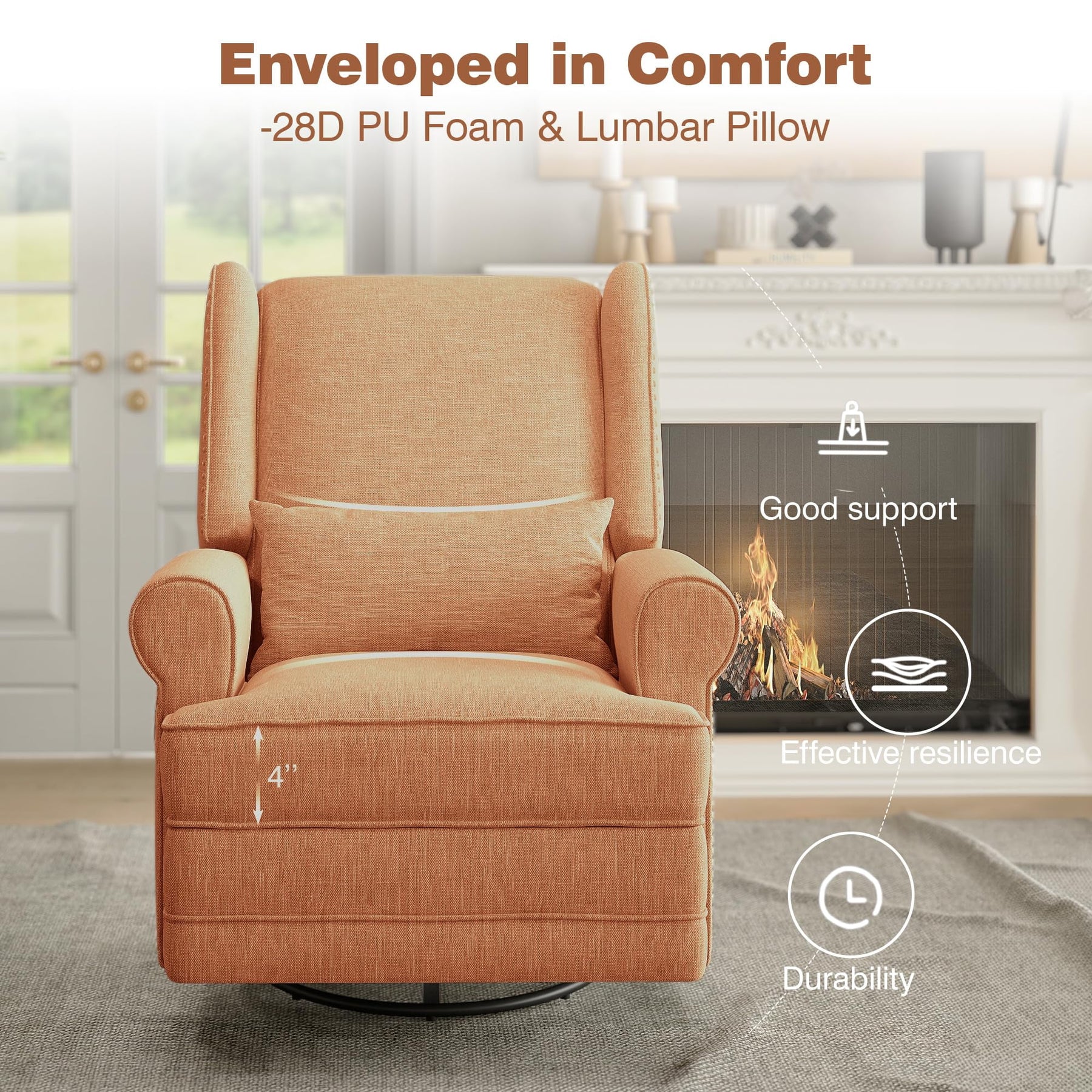 Royalcraft Swivel Nursery Glider Recliner, Comfy Upholstered Glider Chair with Lumbar Pillow and Footrest - Product image 27