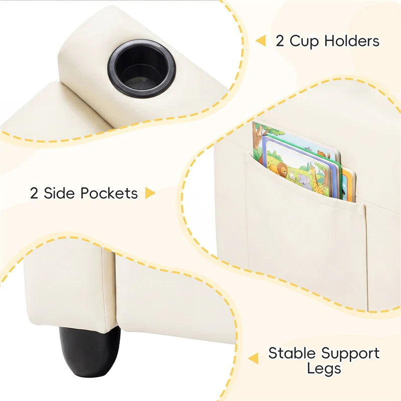 2-Seater Kids Recliner, PU Leather Reclining Loveseat with Cup Holders & 2 Side Storage Pockets - Product image 7