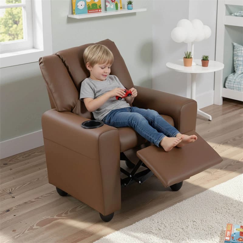 Kids Recliner Chair with Cup Holder & Side Pocket, Adjustable Toddler Lounge Sofa, Ergonomic Children Armchairs for Boys Girls Age 3+, 150lbs